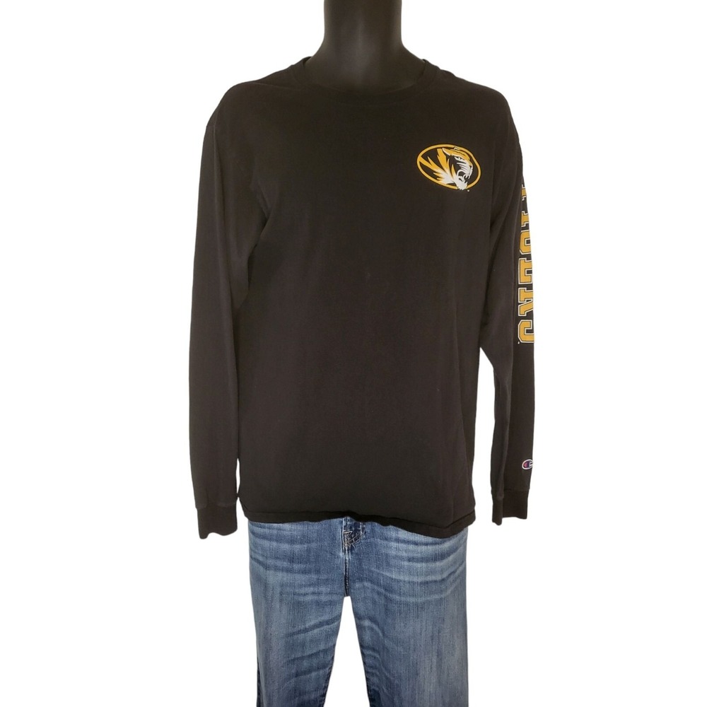 Champion Missouri Tigers Mens T-Shirt Medium Black Long Sleeve NCAA Graphic Tee